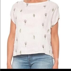 Cynthia Rowley Women's Top Blouse 100% Linen Summer Back Buttons size Small boxy